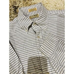 Men's LL Bean 100% Cotton White Black Plaid Long Sleeve Shirt 16-32